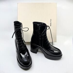 NWT REIKE NEN 'Cording Platform' Black Patent Leather Chunky Boots
